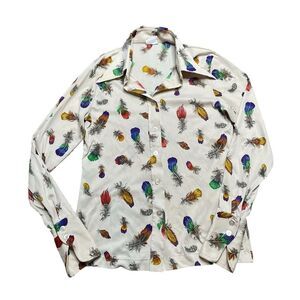 True Vintage Feather Print Button Down Shirt Size Large